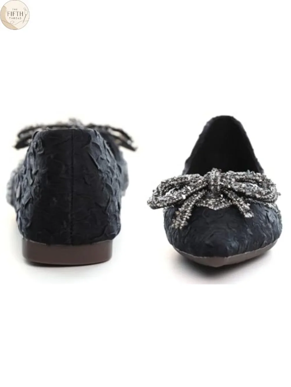 Crystals Bowknot Ballet Flats Pointed Toe Kitten Heel Women Dress Shoes